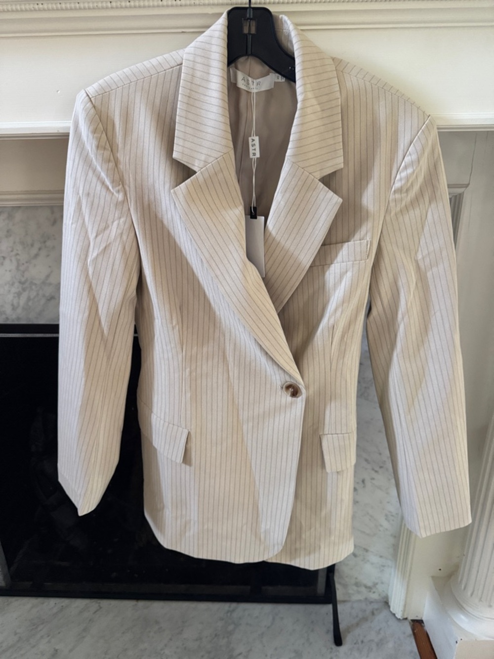 NWT ASTR Cream Pinstripe Single-Button Blazer